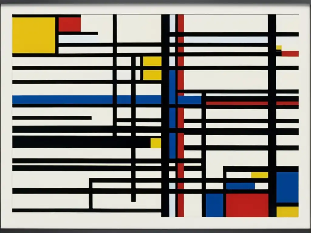 Una imagen de alta resolución de la famosa pintura abstracta 'Broadway Boogie Woogie' de Piet Mondrian, con colores vibrantes y formas geométricas precisas, capturando la esencia del famoso artista abstracto