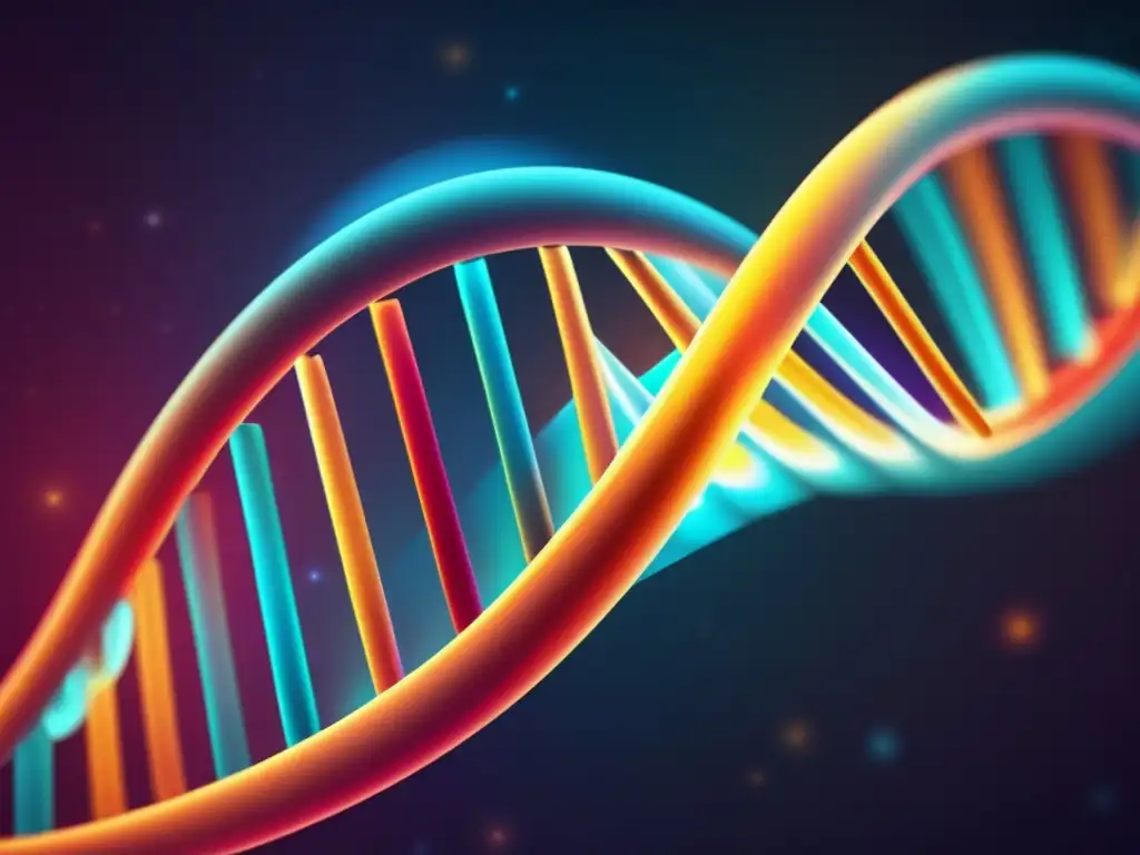 Una imagen futurista y vibrante de una doble hélice de ADN, con detalles intrincados y colores brillantes