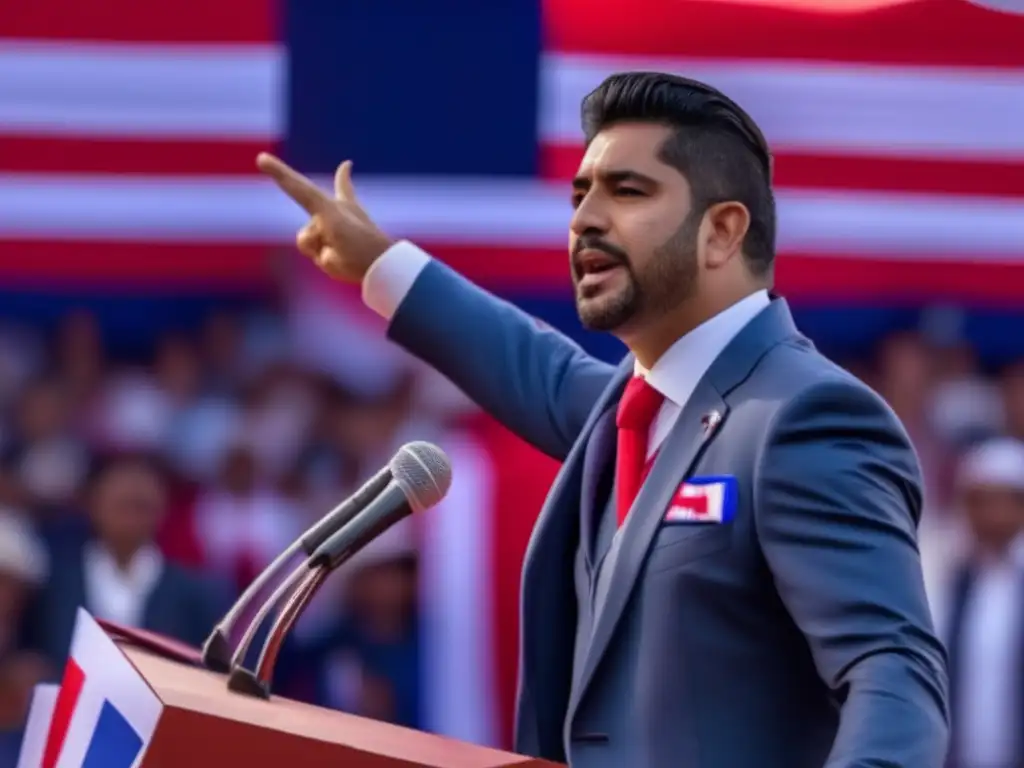 En la imagen, Fernando Lugo se dirige a una gran multitud en un acto político en Paraguay, irradiando confianza y determinación