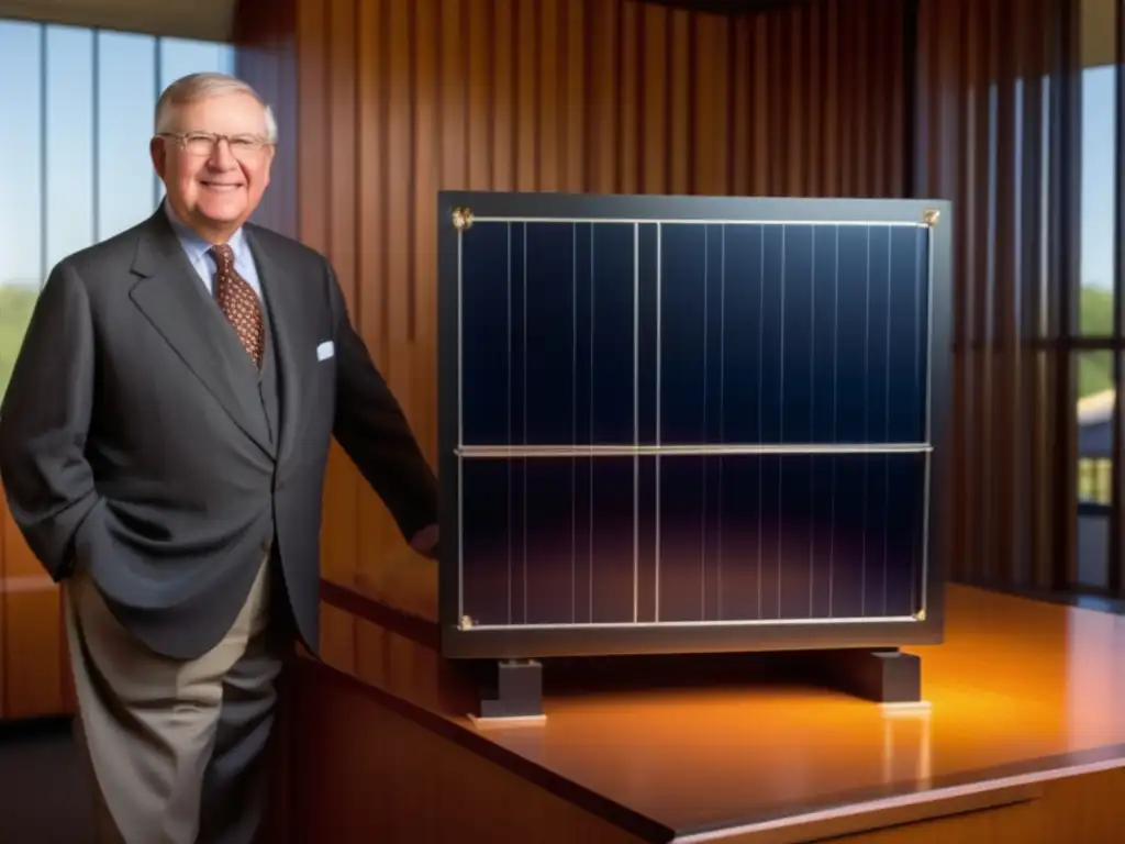 Una imagen histórica muestra a Charles Fritts junto a su primera célula fotovoltaica, destacando su revolucionaria estructura y equipo experimental