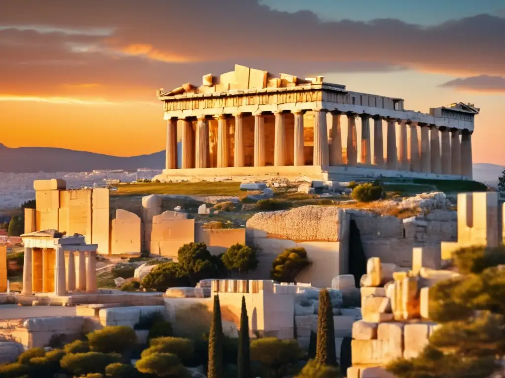 En la imagen se muestra el icónico templo del Partenón en Atenas, con los detalles arquitectónicos nítidamente definidos
