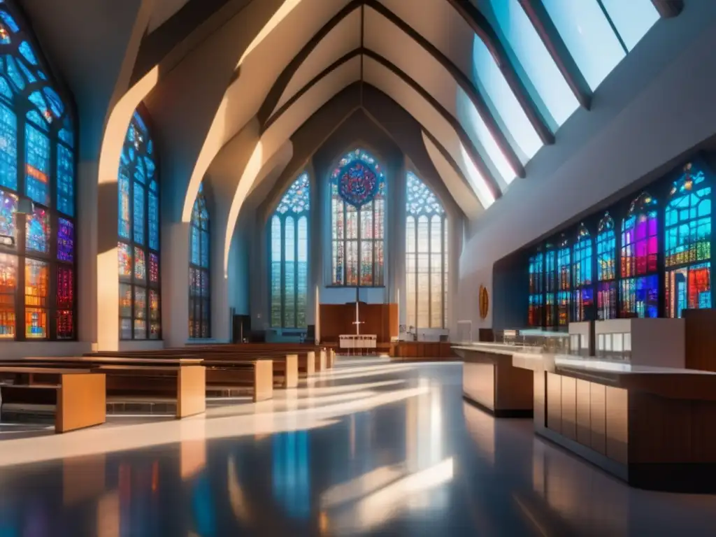En la imagen, una iglesia tradicional y un laboratorio futurista se yuxtaponen, simbolizando la convergencia entre ciencia y religión