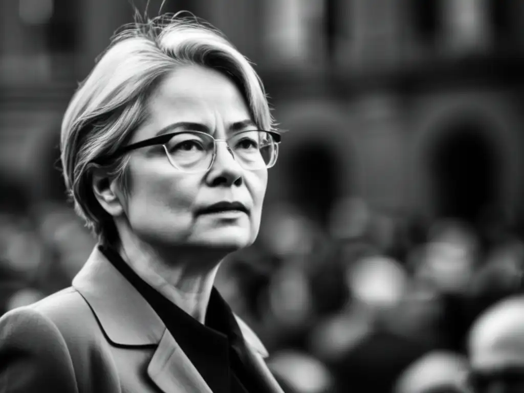 Una imagen impactante de Anna Politkovskaya desafiando la opresión en Rusia con valentía y determinación
