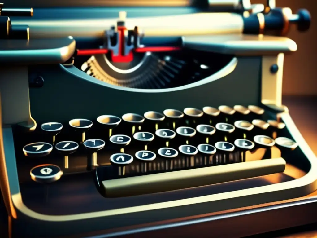 Una imagen impactante de una antigua máquina de escribir vintage en contraste con un fondo moderno