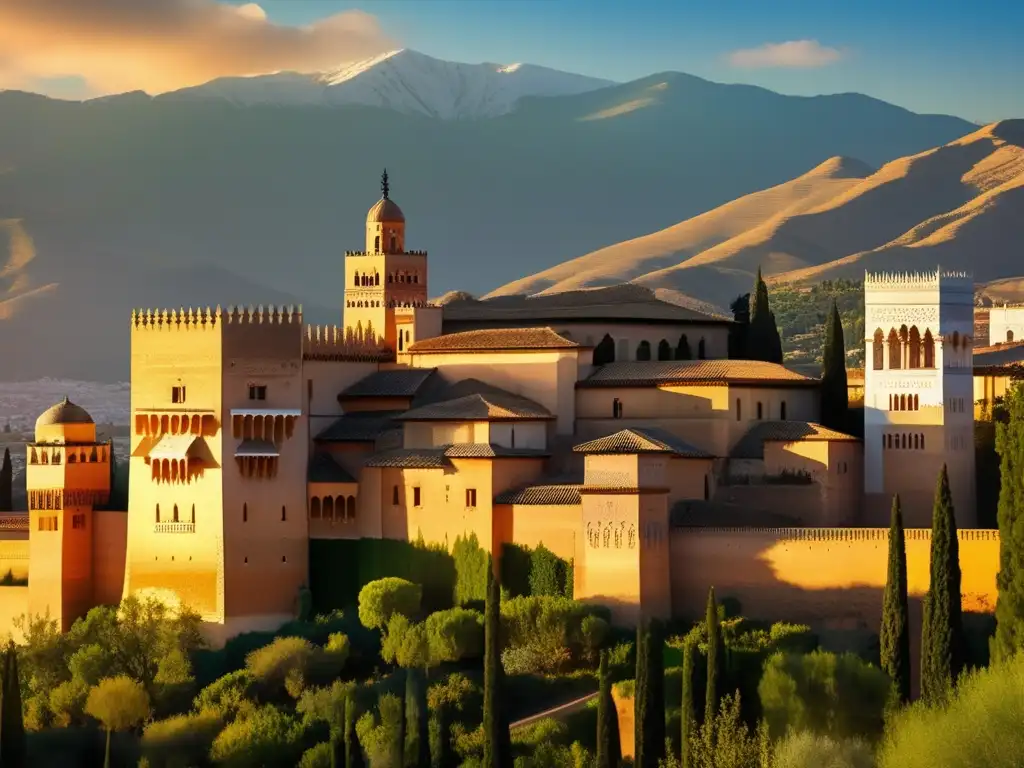 Maravillosa Alhambra: Palacio y Jardines en Granada - Imagen Ultra HD Una imagen impactante de la Alhambra en Granada, con su arquitectura morisca, jardines y la Sierra Nevada de fondo