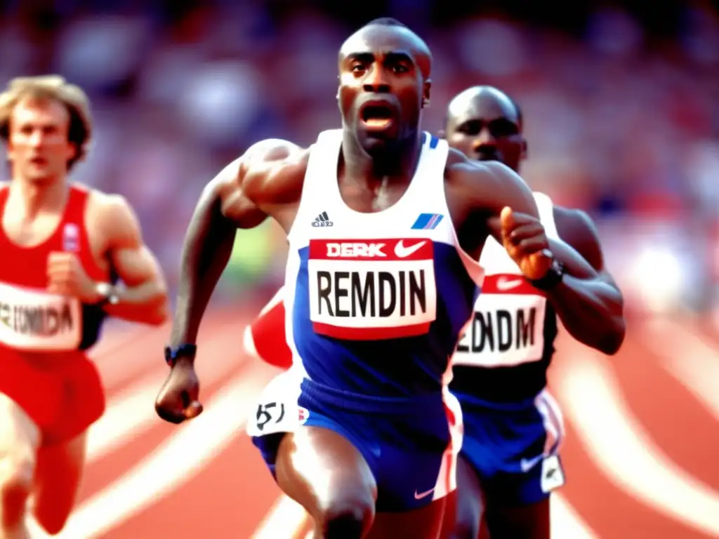 Una imagen impactante de la carrera de Derek Redmond en las Olimpiadas de 1992, resaltando su determinación y perseverancia junto a su padre