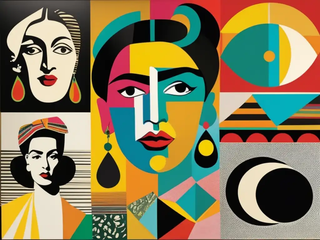 La imagen muestra un impactante collage de obras icónicas de artistas del siglo XX, como Picasso, Frida Kahlo, Warhol y Dalí