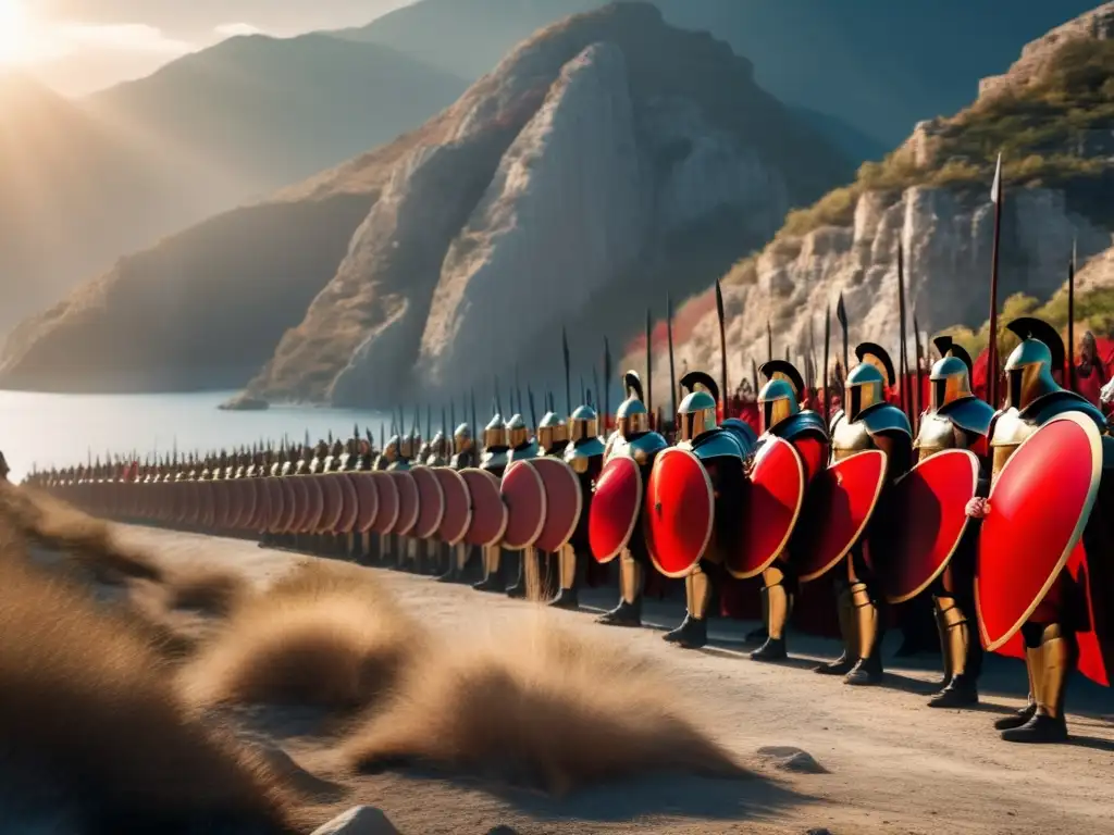 Una imagen impactante de los 300 guerreros espartanos en formación, listos para la batalla en las angostas Termópilas