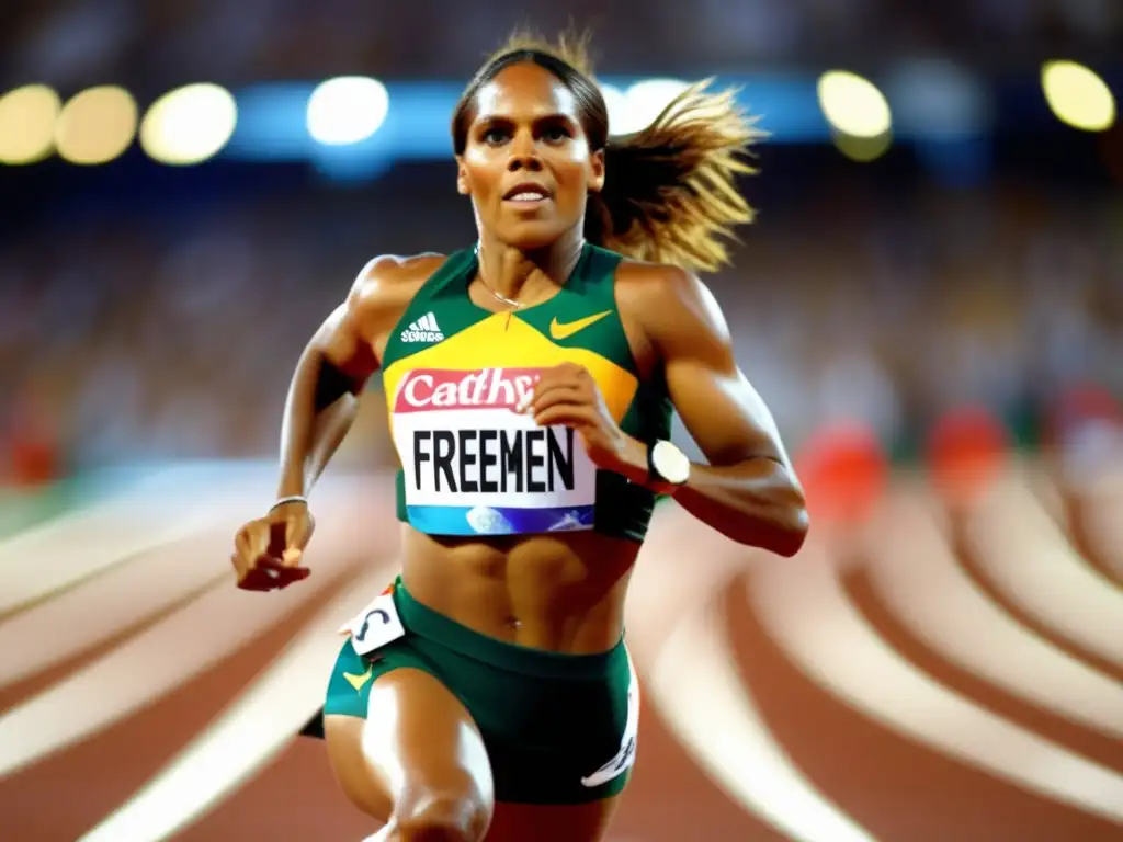Una imagen impactante de Cathy Freeman compitiendo en los Juegos Olímpicos de Sydney 2000