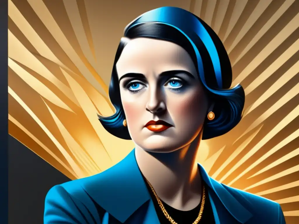 Una imagen impactante de Ayn Rand, con una mirada intensa y determinada