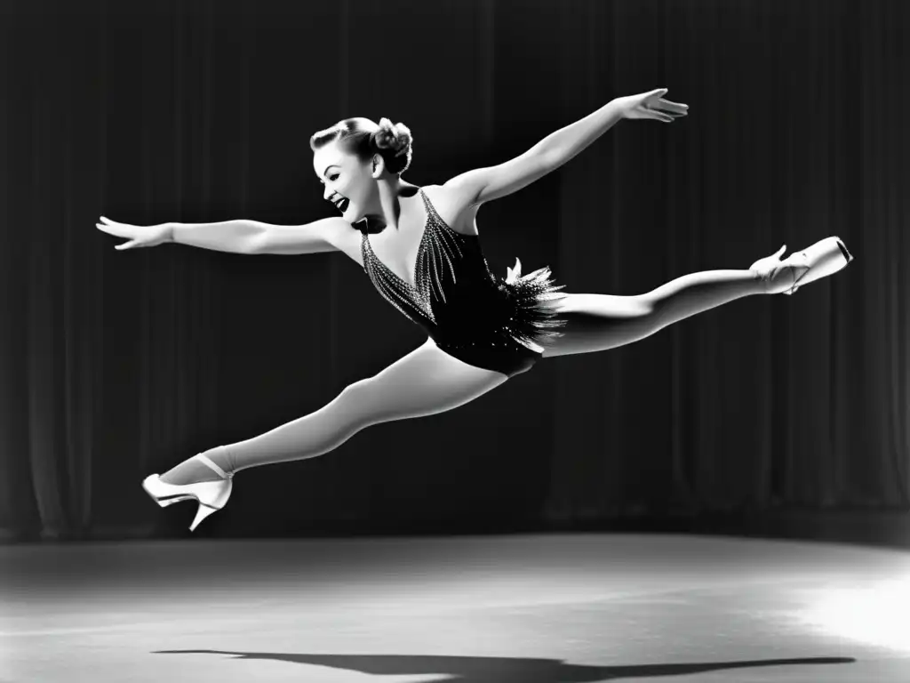 Una imagen impactante de Sonja Henie revolucionando el patinaje artístico con su elegante y dinámica rutina