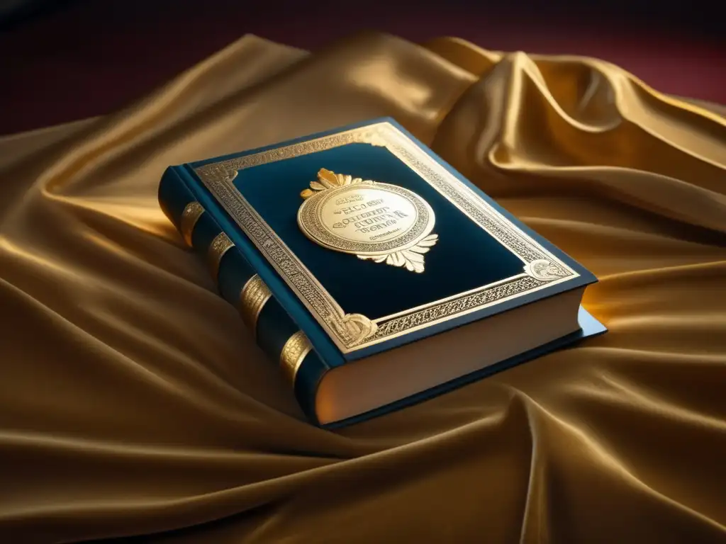 Una imagen impactante de las placas de oro del Libro de Mormón, en un cojín de terciopelo, iluminadas por un suave foco