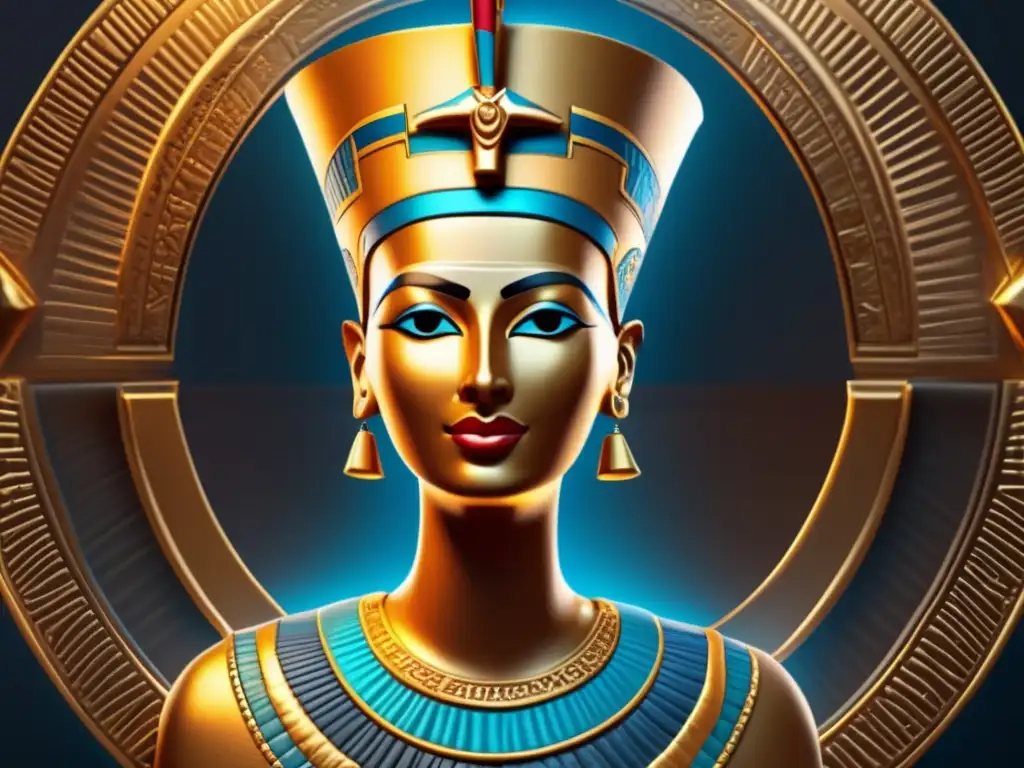 Una imagen en 8k de la impresionante y enigmática Nefertiti, resaltando su belleza y poder en la antigua Egipto