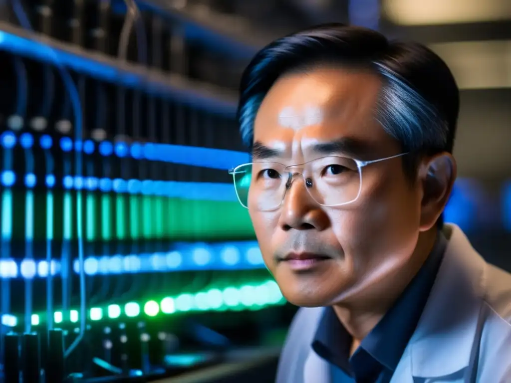En la imagen, Charles Kao se encuentra inmerso en su descubrimiento pionero en fibra óptica