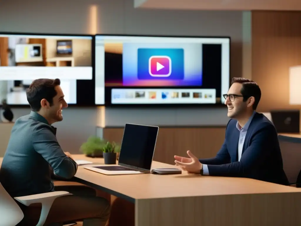 En la imagen, Kevin Systrom y Mike Krieger están inmersos en una animada discusión en su moderna oficina de Instagram
