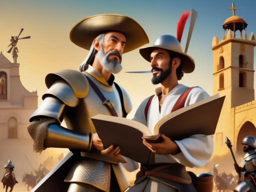 La imagen muestra una interpretación moderna de Don Quijote y Sancho Panza en estilo hiperrealista