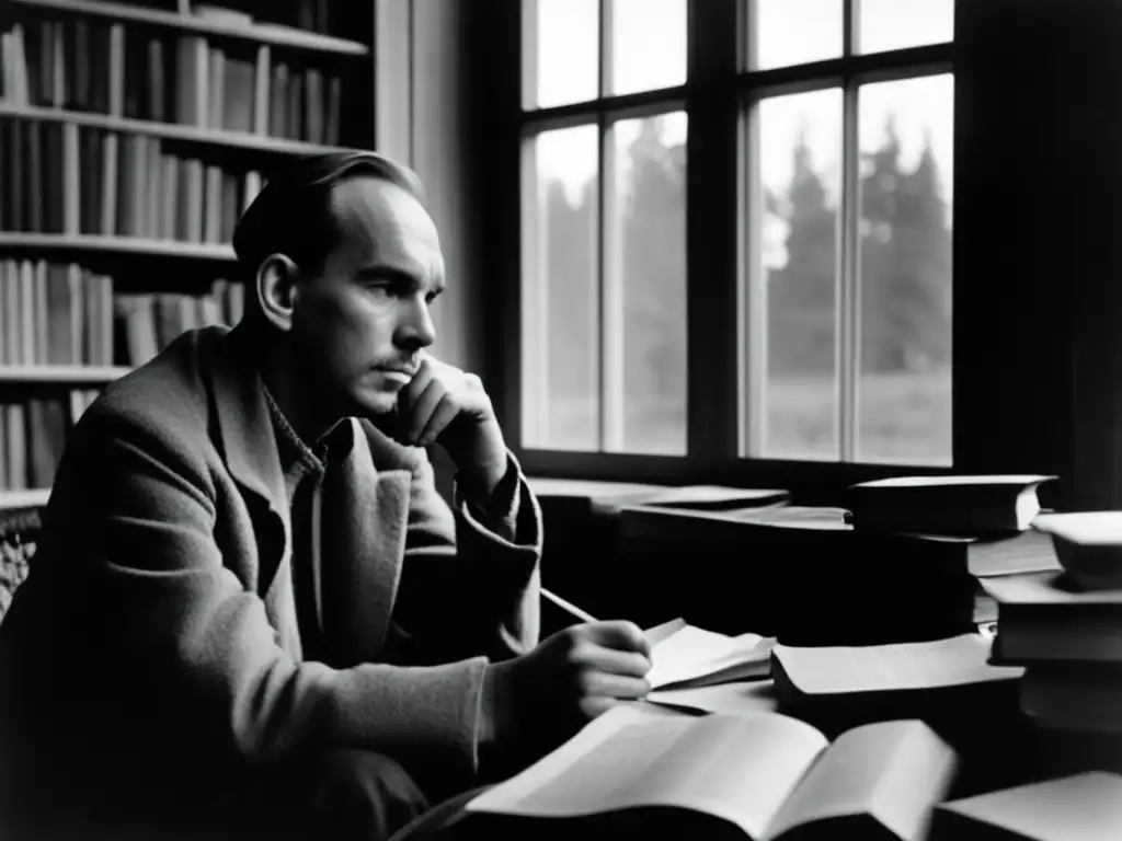 En la imagen, el joven Ingmar Bergman reflexiona en soledad, rodeado de libros, en una habitación tenue