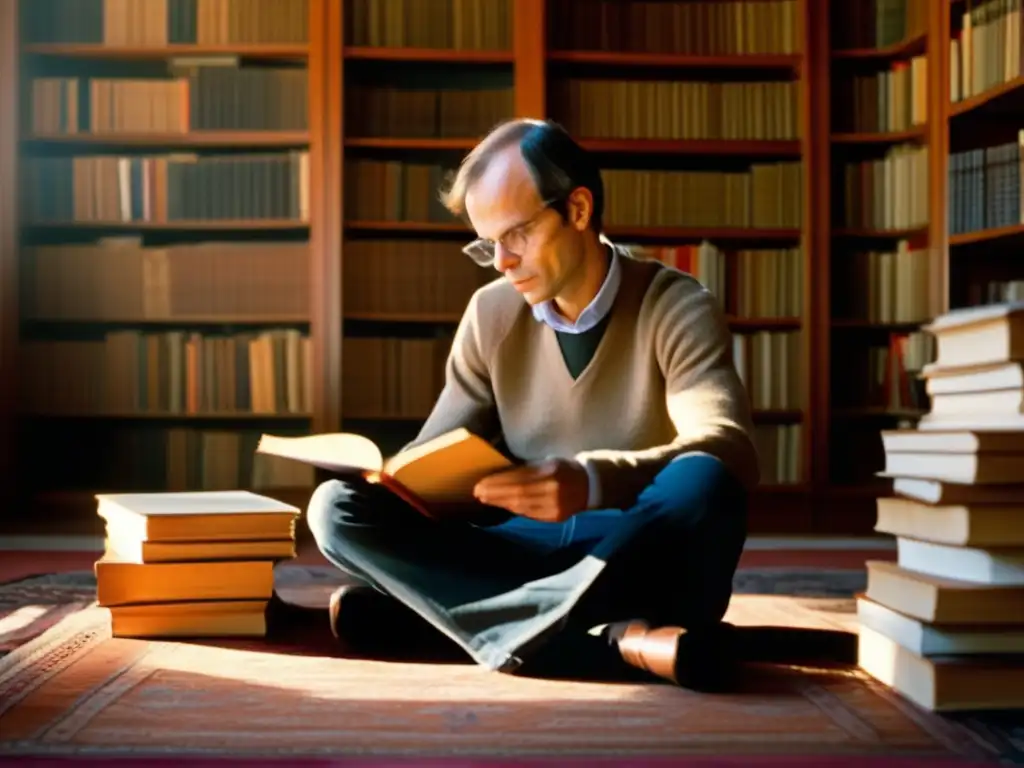 En la imagen, un joven Jean Tirole está inmerso en la lectura en una biblioteca bañada por la cálida luz del sol