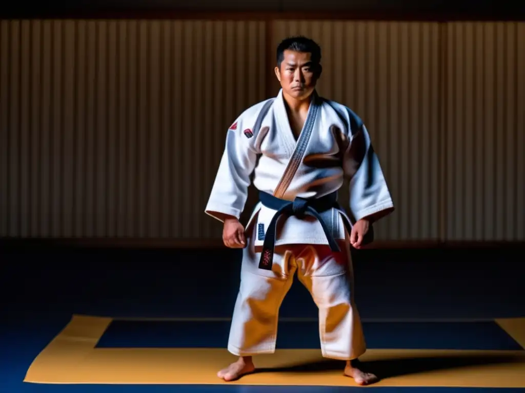 En la imagen se ve a Yasuhiro Yamashita en su judogi, con expresión determinada, destacando su físico