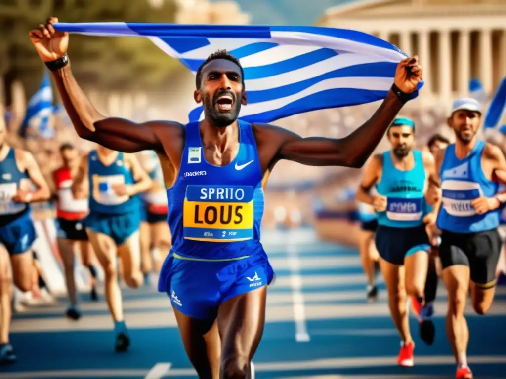 En la imagen, Spiridon Louis cruza la línea de meta en la maratón de Atenas 1896