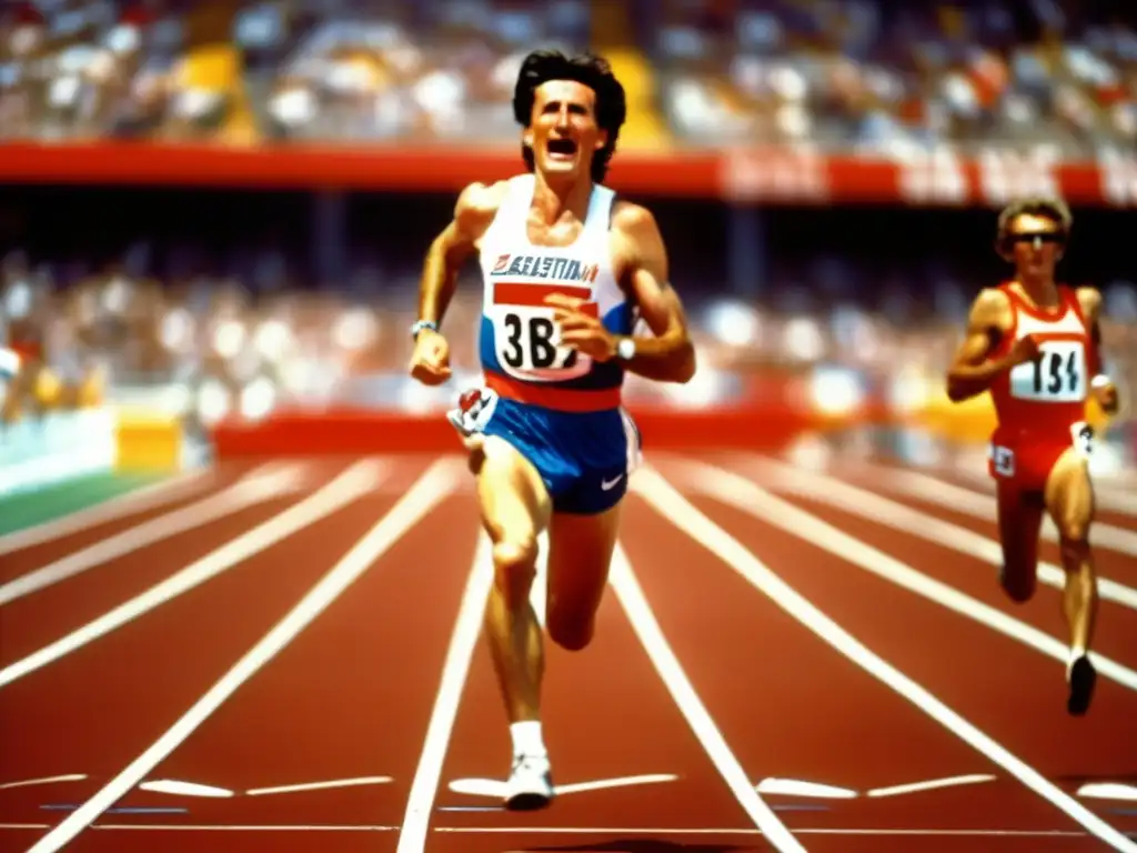 En la imagen se ve a Sebastian Coe cruzando la línea de meta en la final de los 1500m en los Juegos Olímpicos de 1984 en Los Ángeles