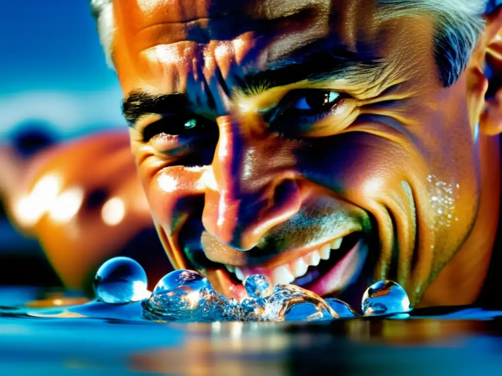 En la imagen se ve a Greg Louganis en pleno salto, con determinación en sus ojos, listo para ingresar al agua con gracia y precisión