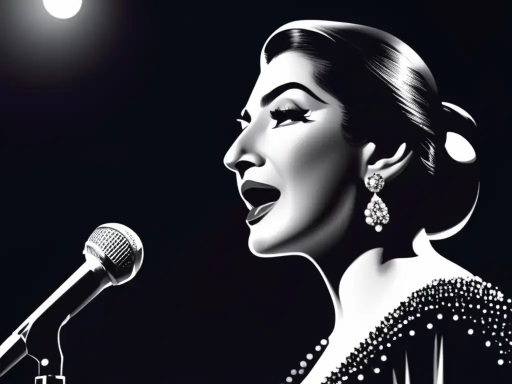 Una imagen moderna de alta resolución muestra a Maria Callas en el escenario, capturando la intensidad y emoción de su actuación