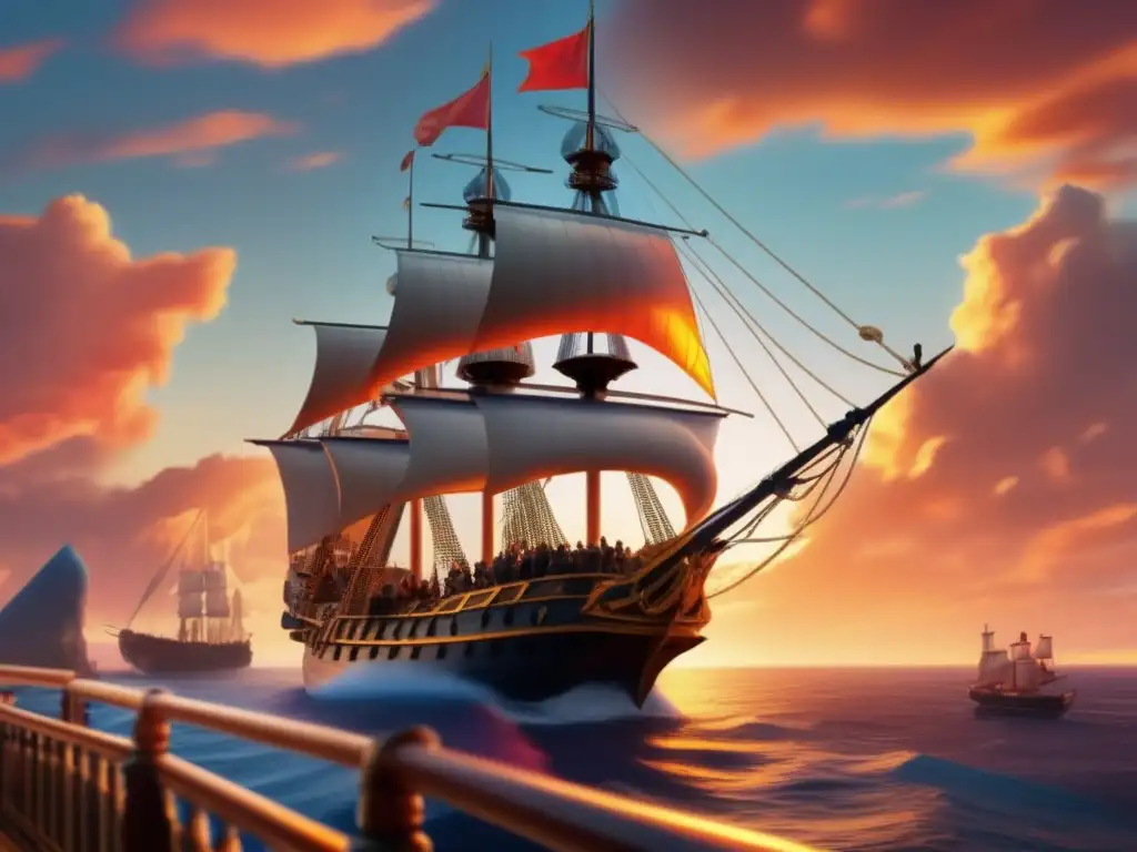 En la imagen, el Príncipe Enrique el Navegante lidera una expedición marítima al atardecer, exudando determinación y visión