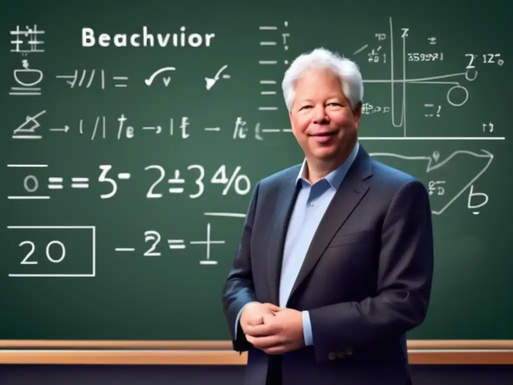 En la imagen, Richard Thaler, padre de la economía conductual, reflexiona frente a una pizarra llena de ecuaciones y gráficos detallados