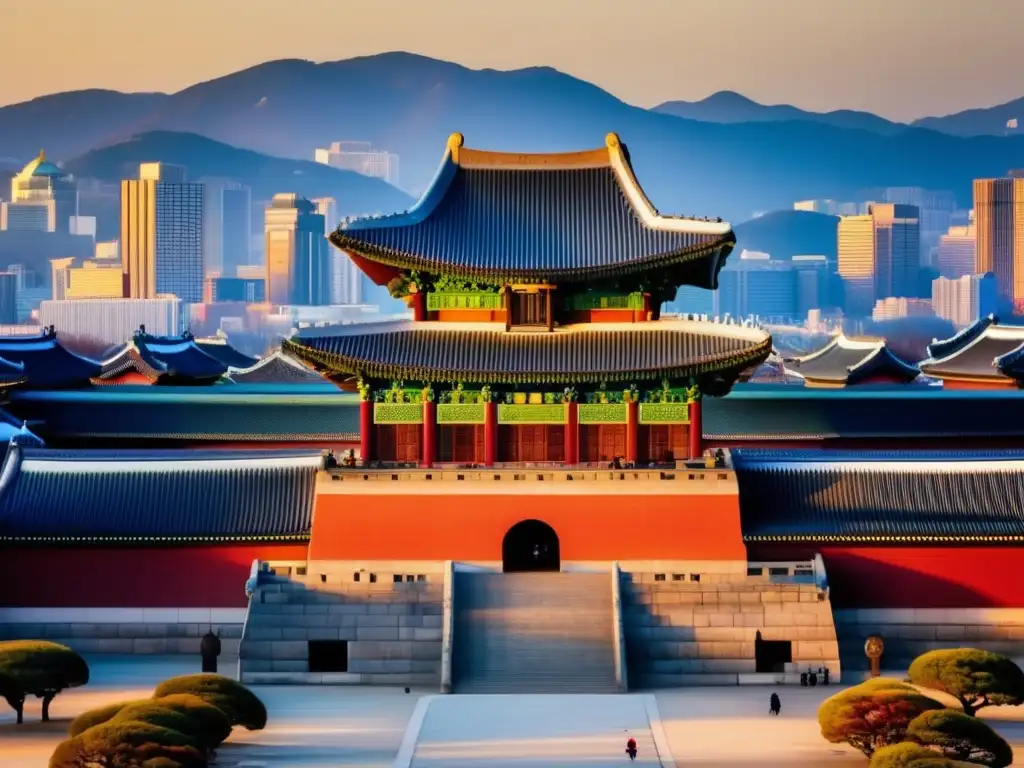 Una imagen en 8k detalla el Palacio Gyeongbokgung en Seúl, Corea del Sur