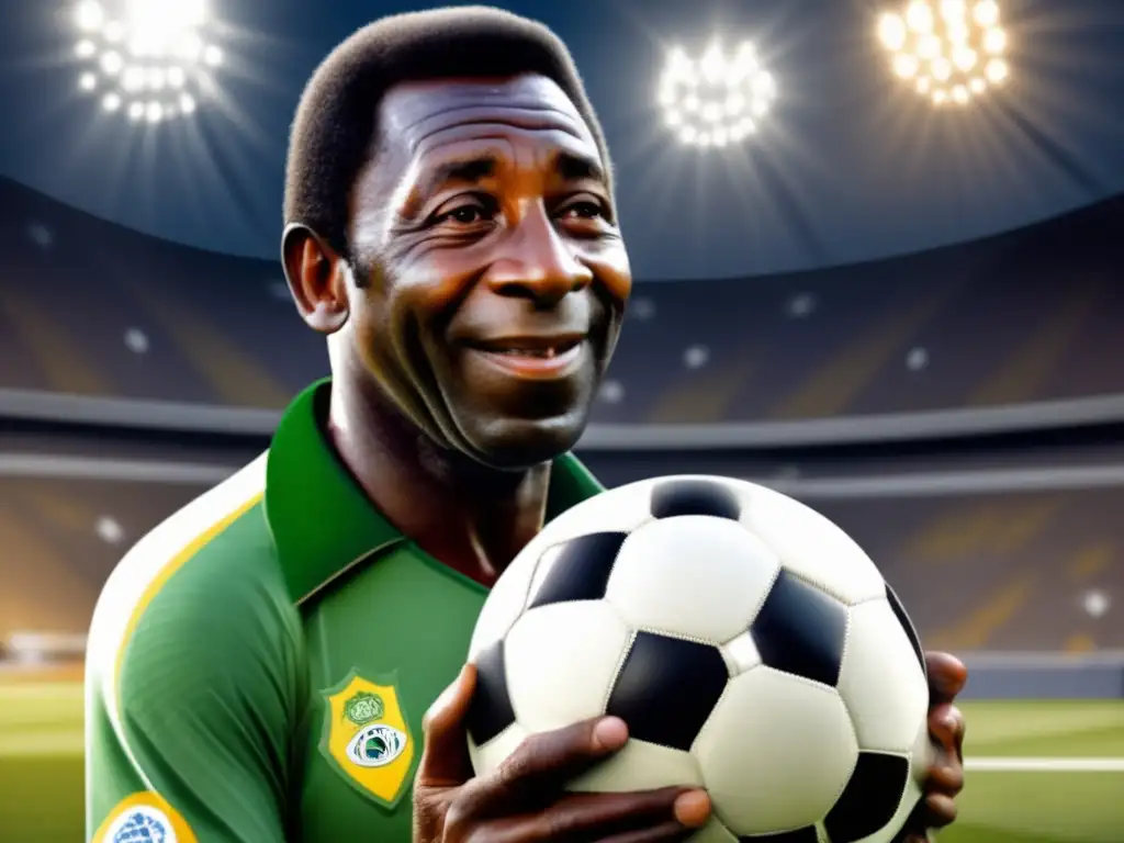 Imagen de Pelé sosteniendo una pelota de fútbol, mostrando su legado en el fútbol
