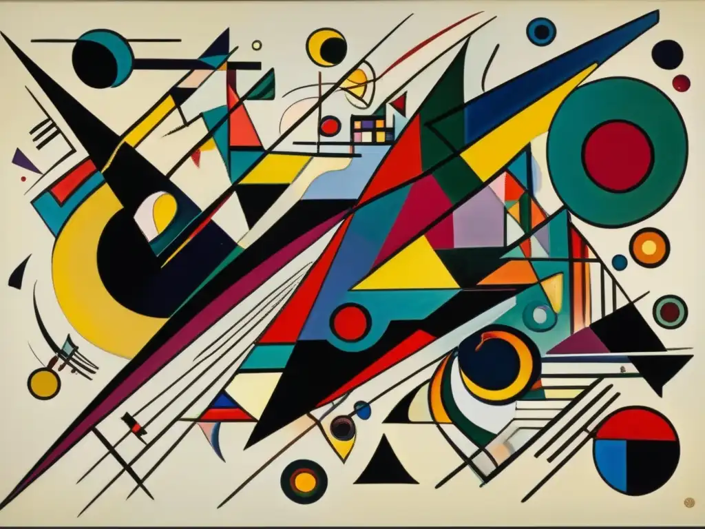 Una imagen de alta resolución de la pintura abstracta 'Composición VII' de Wassily Kandinsky, que refleja su influencia en el arte abstracto con colores vibrantes y formas geométricas, evocando profundidad emocional y resonancia espiritual