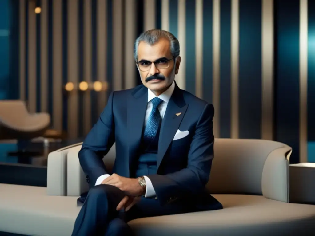 En la imagen, el príncipe Alwaleed bin Talal irradia poder y sofisticación en su moderna oficina