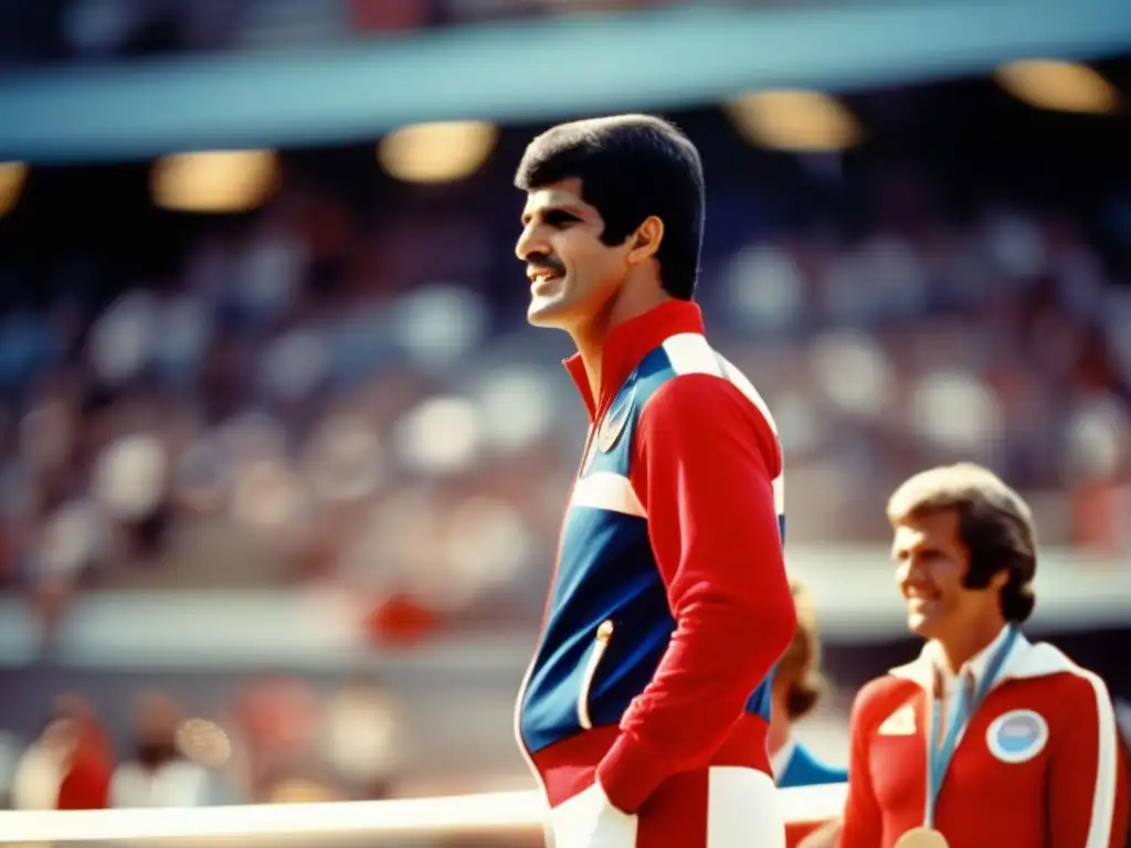Imagen de Mark Spitz en el podio con sus medallas de oro en los Juegos Olímpicos de 1972