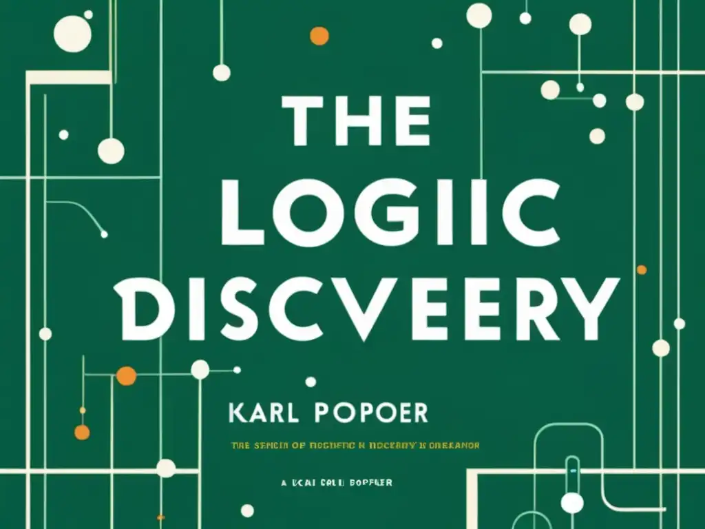 Una imagen en 8k detalla la portada del libro 'La Lógica de la Investigación Científica' de Karl Popper, con un diseño moderno y minimalista
