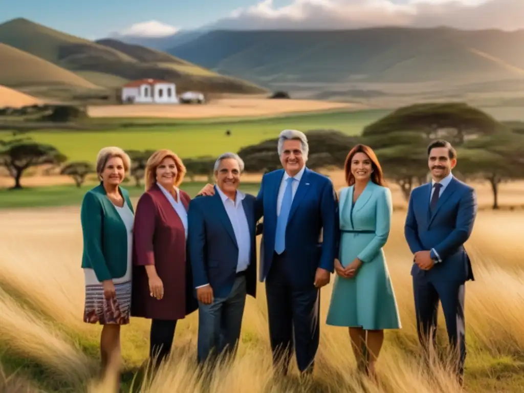 La imagen muestra al presidente Luis Alberto Lacalle junto a su familia en un paisaje tradicional uruguayo