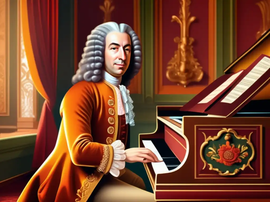 En la imagen, Jean-Philippe Rameau se prepara para tocar el clavecín en un lujoso salón barroco