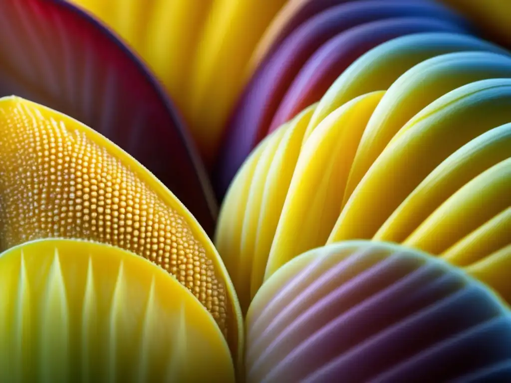 Una imagen de alta resolución de un grano de maíz bajo un microscopio, destacando los patrones genéticos
