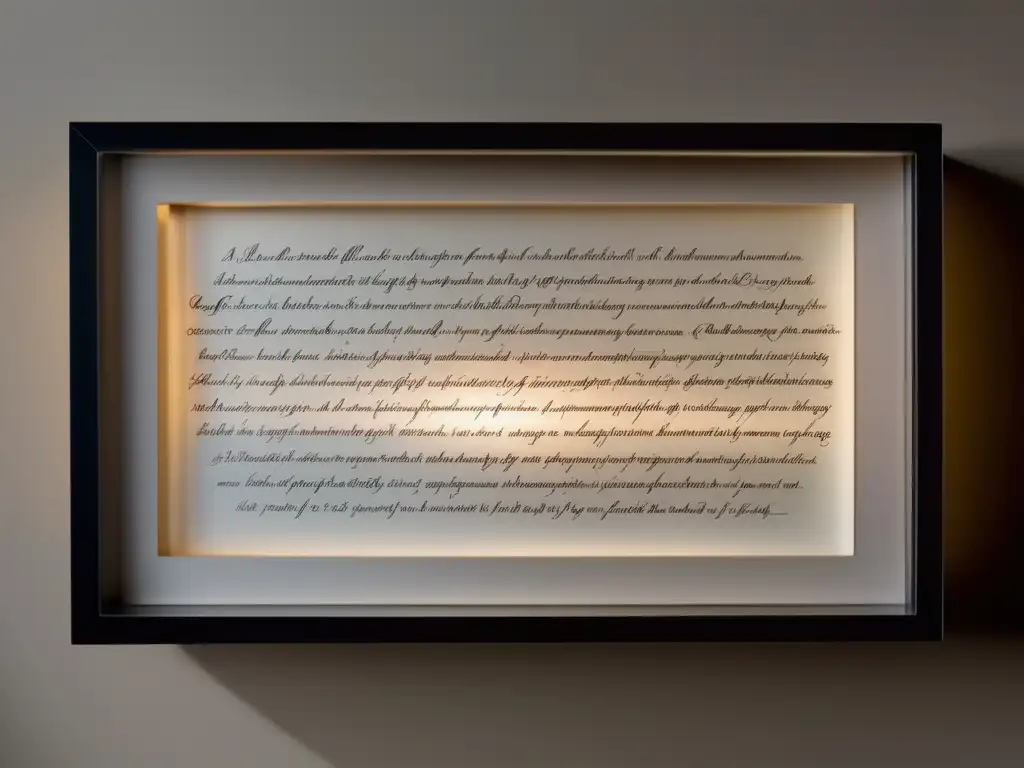 Una imagen de alta resolución de un poema manuscrito de Gabriela Mistral enmarcado con iluminación suave