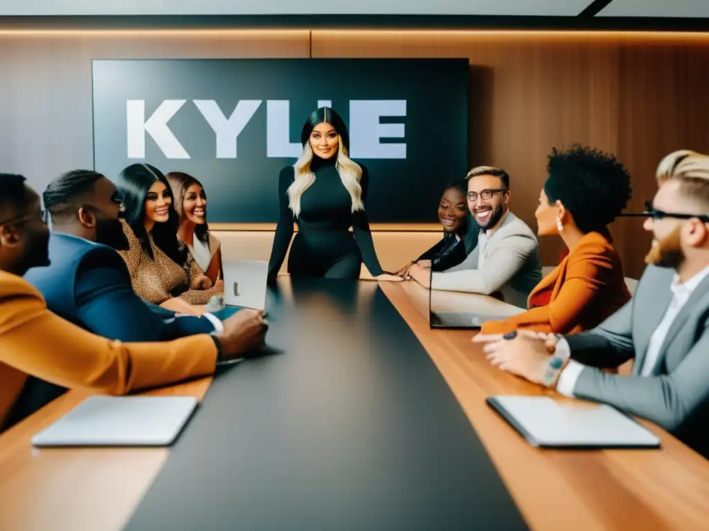 En la imagen, Kylie Jenner lidera una reunión con su equipo de estrategias de marketing de influencers en redes sociales