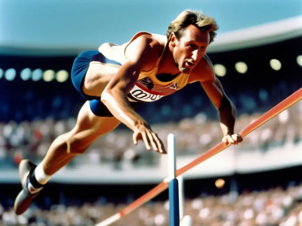 En la imagen, Dick Fosbury ejecuta el salto Fosbury Flop con gracia y determinación