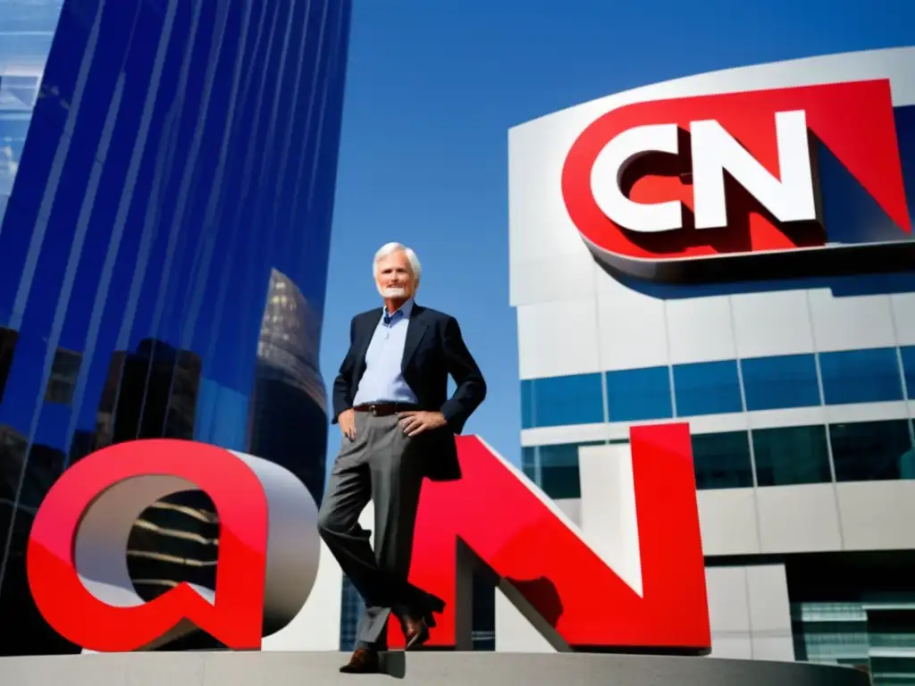La imagen muestra a Ted Turner en la sede de CNN, reflejando la energía de la revolución mediática