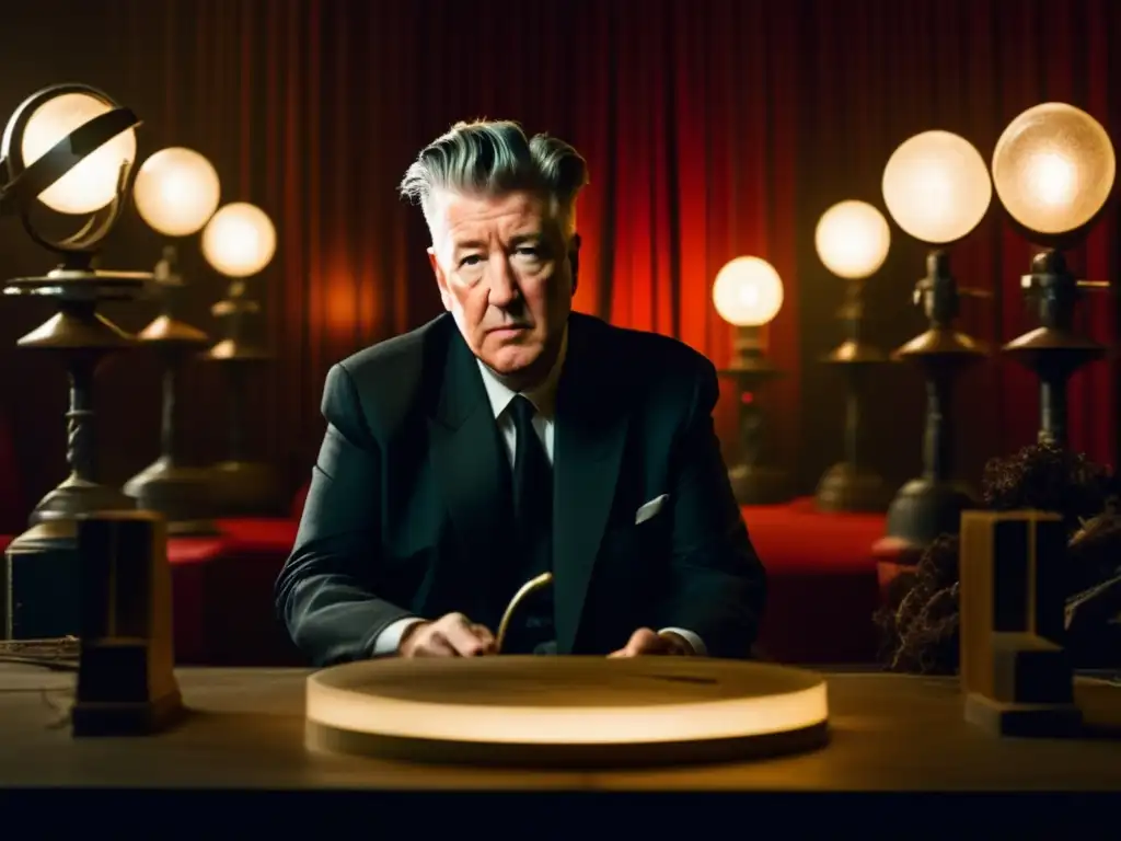 En la imagen, David Lynch dirige en un set de filmación con su distintivo estilo surrealista y perturbador