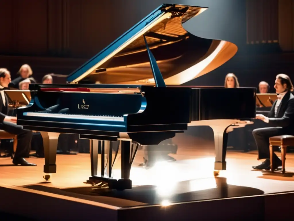 La imagen muestra la técnica innovadora de Franz Liszt mientras toca el piano en un concierto