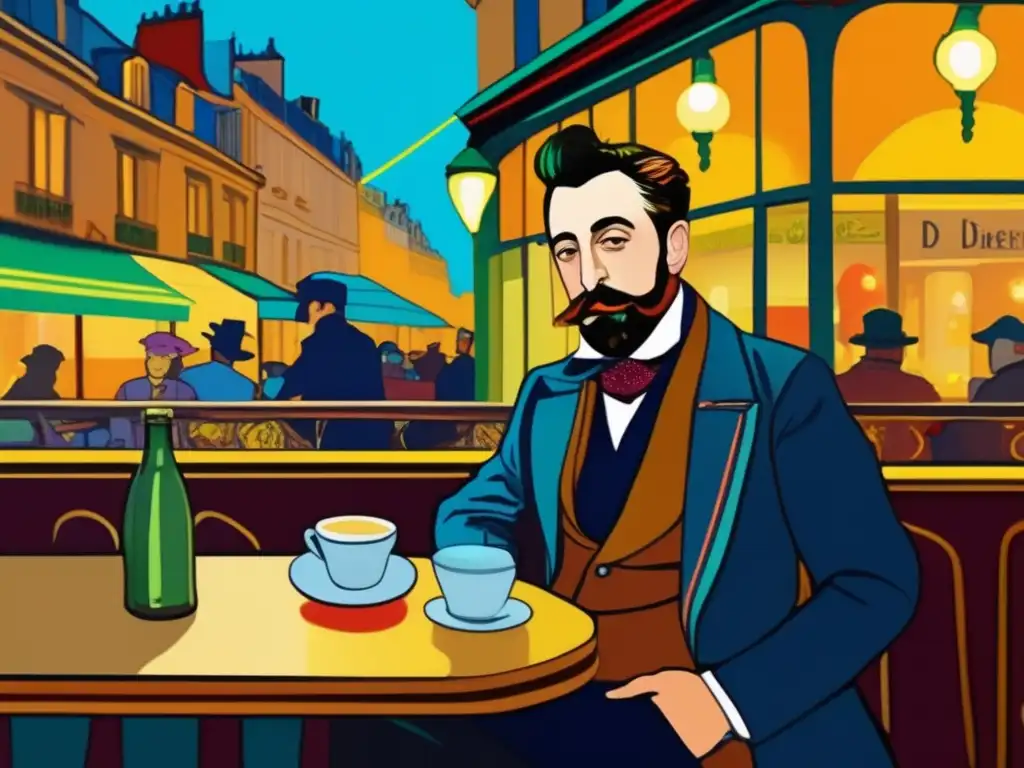 En la imagen, Henri de Toulouse-Lautrec vive la vida bohemia en un animado café parisino, rodeado de artistas y mostrando su espíritu creativo