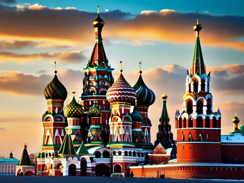 El imponente Kremlin: Historia y arquitectura rusa - UltraHD Una imagen ultraHD del Kremlin en Moscú, con las cúpulas de la Catedral de San Basilio y las majestuosas murallas y torres de la fortaleza histórica