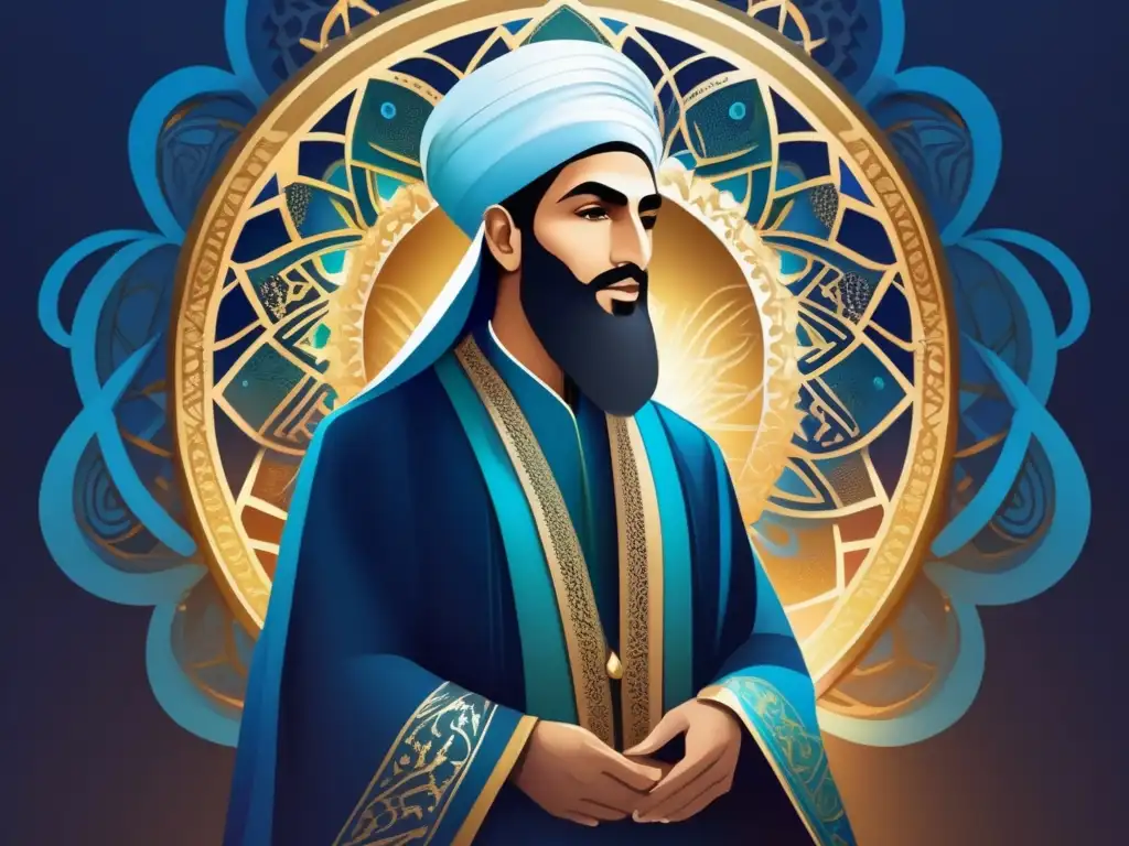 Líder espiritual: Imam Ali en arte digital vibrante El Imam Ali, sucesor de Mahoma, irradia sabiduría y liderazgo en esta moderna obra de arte digital