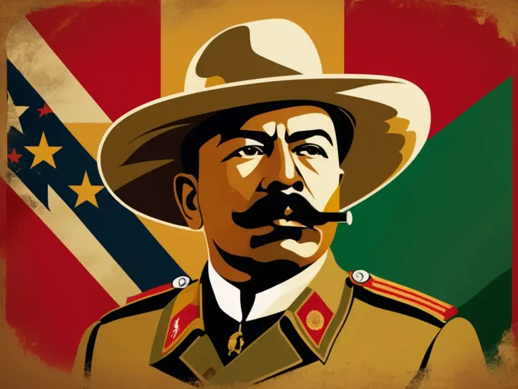 Un impactante collage digital de Pancho Villa con elementos revolucionarios