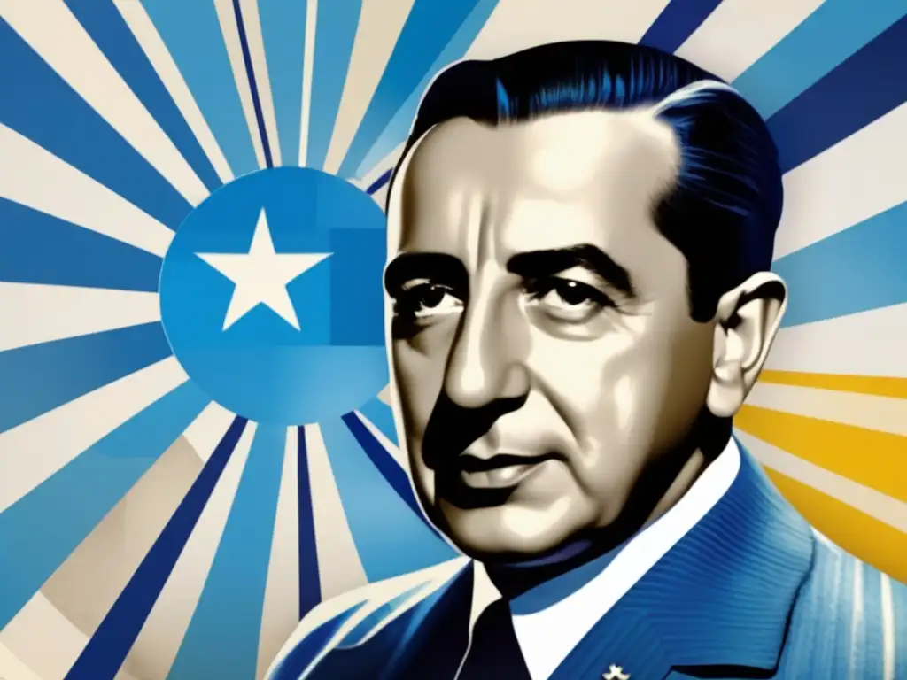 Una impactante composición digital contemporánea que representa la biografía de Juan Domingo Perón