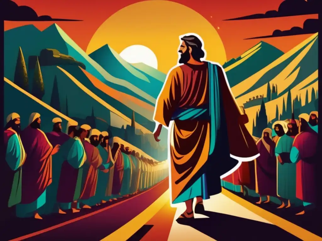 Conversión de Pablo: Ilustración digital impactante y espiritual Un impactante y detallado dibujo digital muestra la conversión de Pablo apóstol en el camino a Damasco, con intensa luz y sombras